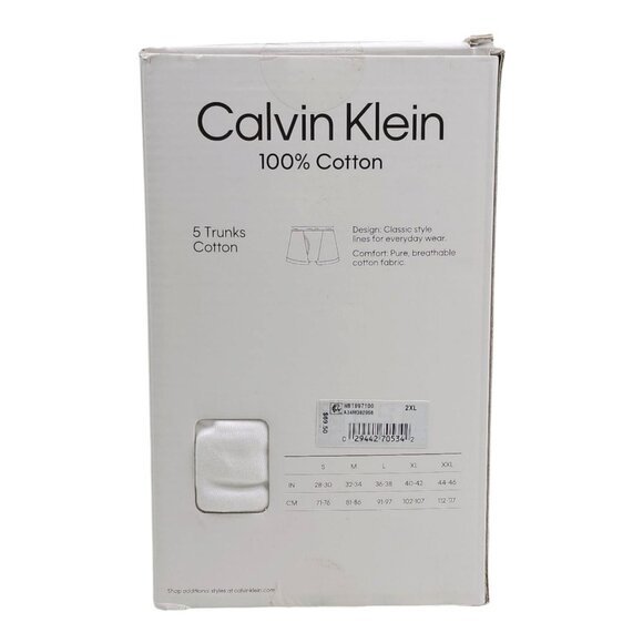 Calvin Klein Mens 5-Pack Classic Fit Cotton Trunks White 2XL XXL  $70 - Picture 3 of 6